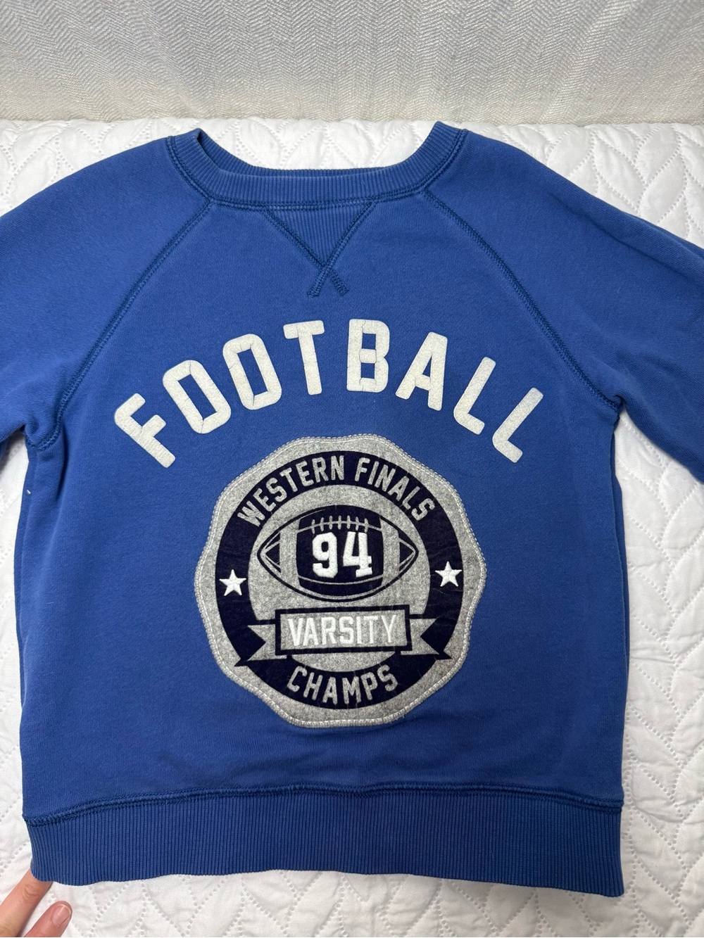 Gymboree Boys Blue Football Varsity Crewneck Sweatshirt Size S (5-6)